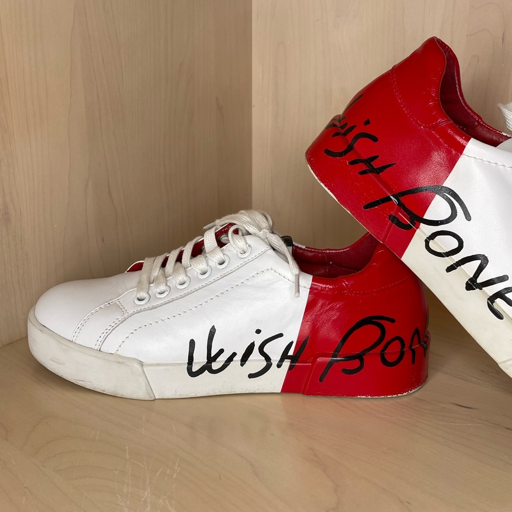 White and red sneakers